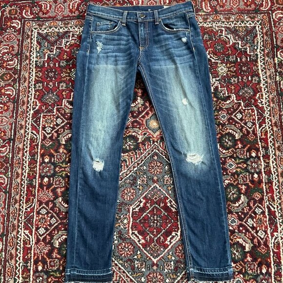 Rag & Bone Denim Stretch Distressed dre Jeans Raw Hem Size 27 Blue - Picture 2 of 8